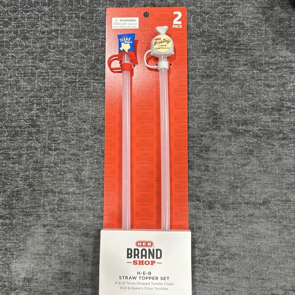 New HEB Straw Topper Reusable Silicone Straw Set H-E-B Flour Tortillas & Chips
